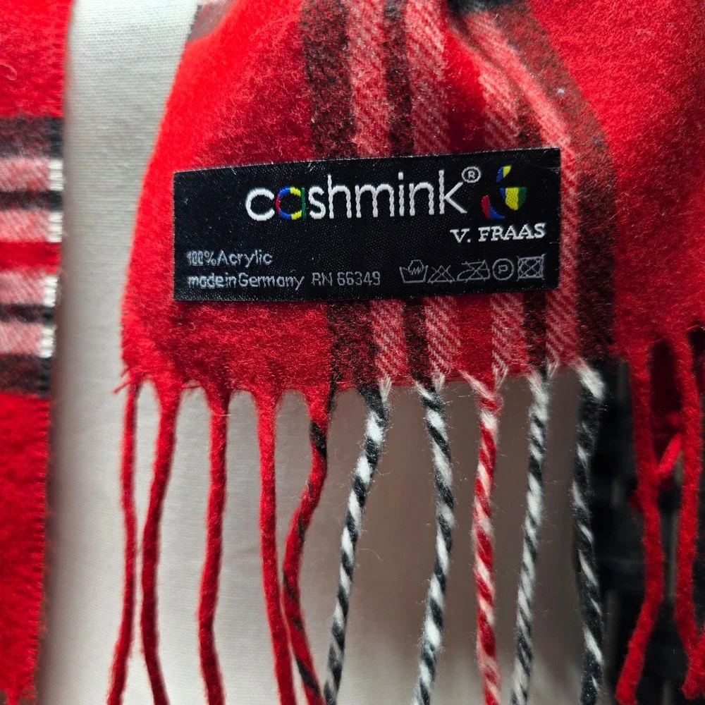 V. Fraas Cashmink Scarf Set Red Plaid Green Houndstooth Made in Germany OS